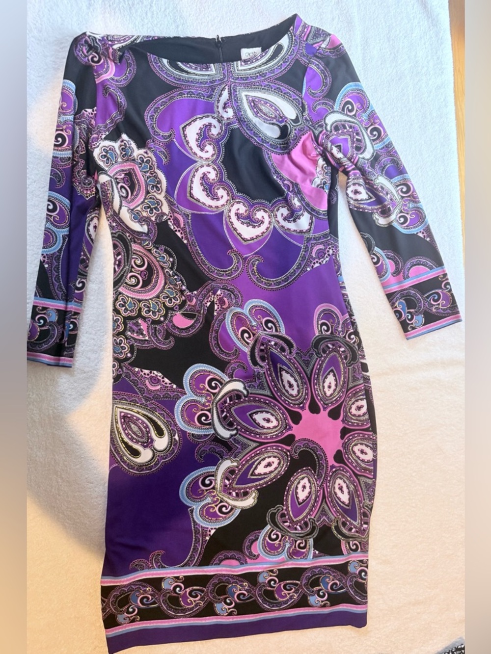 Cache Purple and Pink Paisley Long Sleeve Bodycon Dress